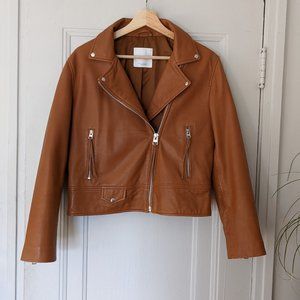 Mango brown leather moto jacket